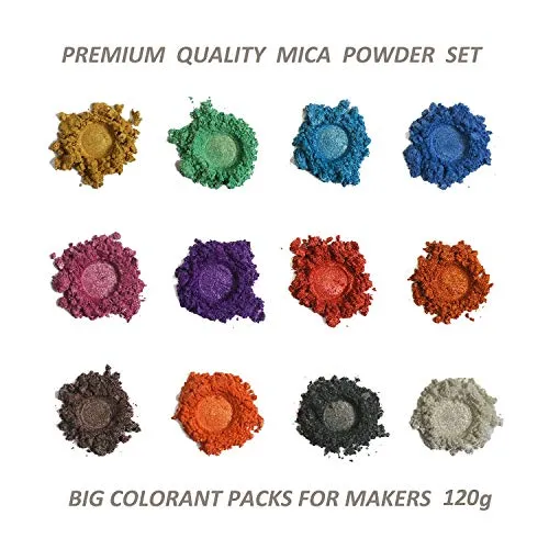Pigment Mica Powder 12 Colors 10g/0.35oz Mica Powder Set Metallic Effect for Epoxy Resin Kit Color Pigment Soap Making Paint Nail Polish Makeup