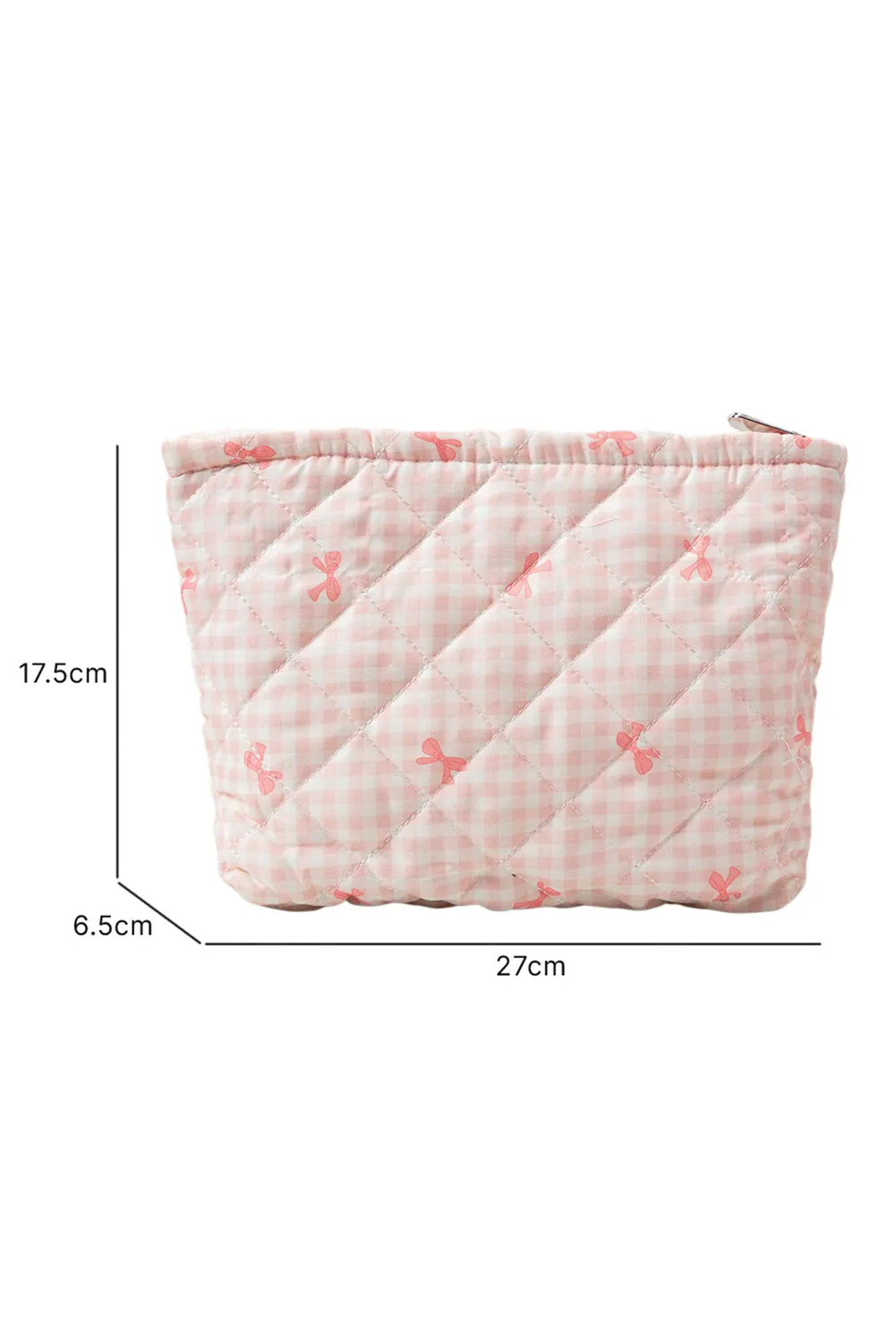 Pink Bow Knot Print Zipper Quilted Large Cosmetic Bag