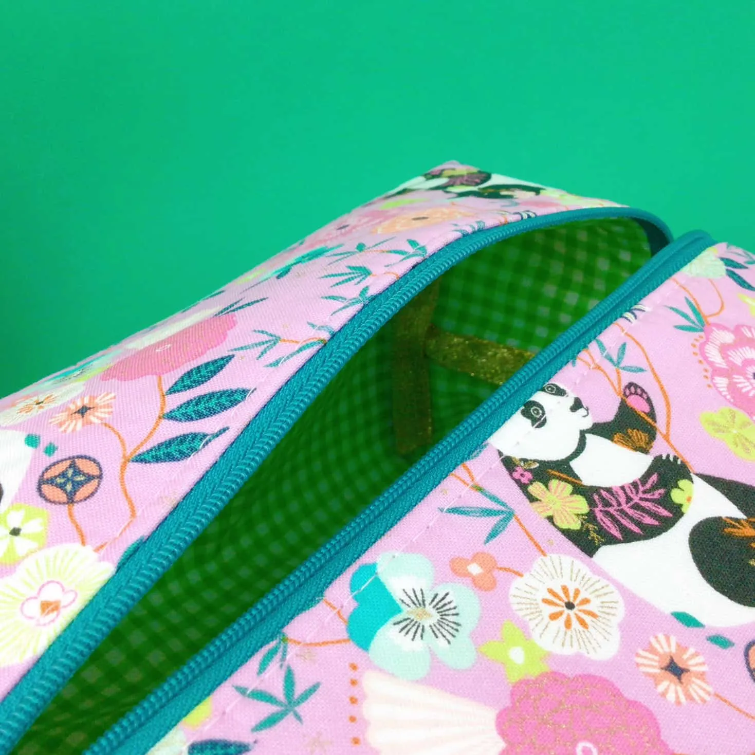 Pink Pandas Large Box Cosmetic Bag. Pink Makeup Bag