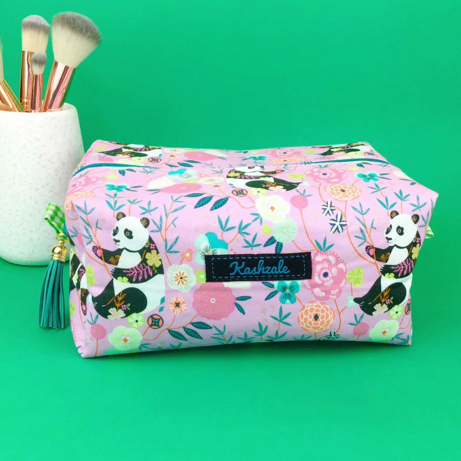 Pink Pandas Large Box Cosmetic Bag. Pink Makeup Bag