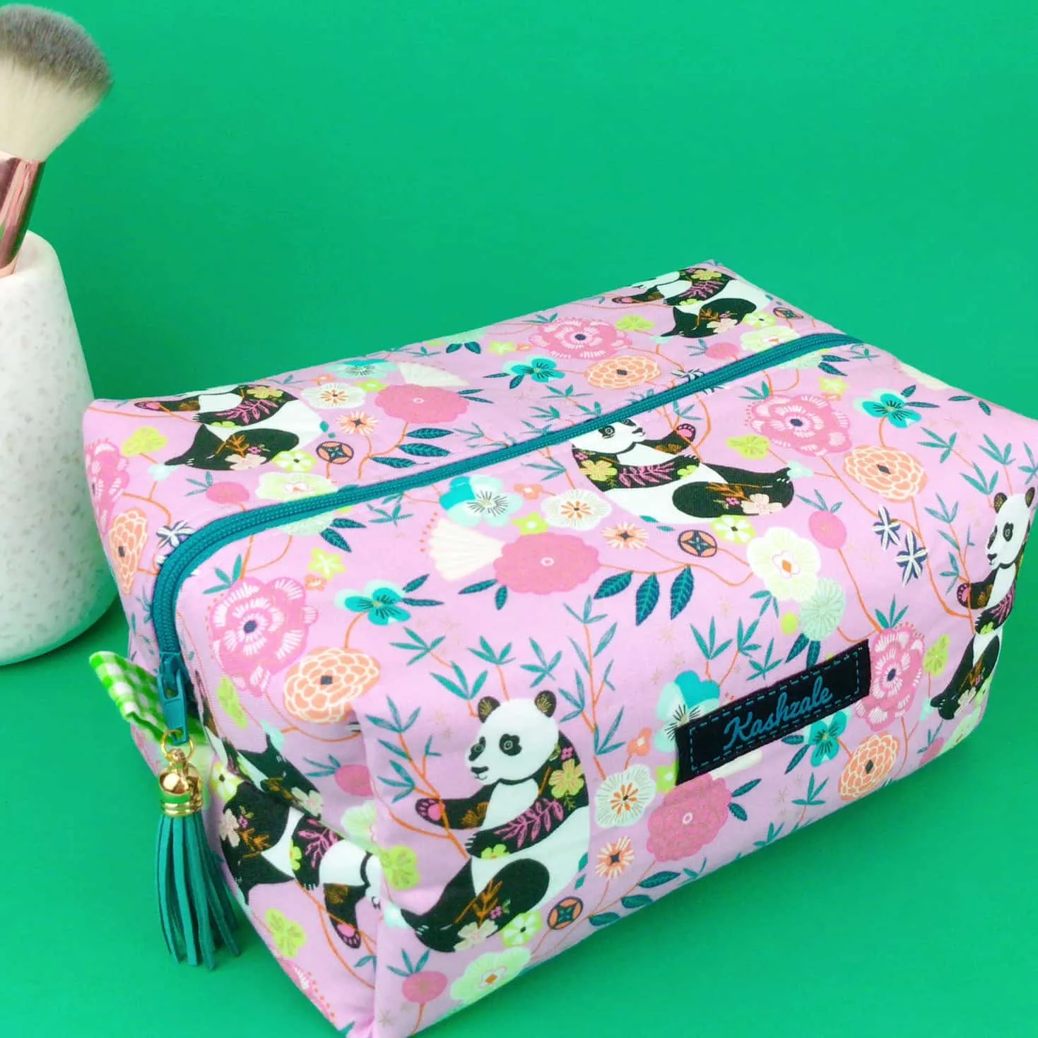 Pink Pandas Large Box Cosmetic Bag. Pink Makeup Bag