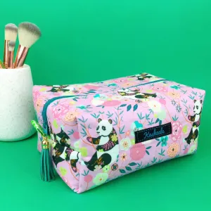 Pink Pandas Large Box Cosmetic Bag. Pink Makeup Bag