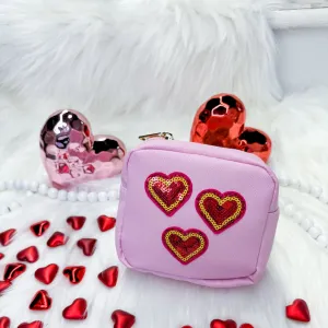 Pink Sequin Heart Patch Bag