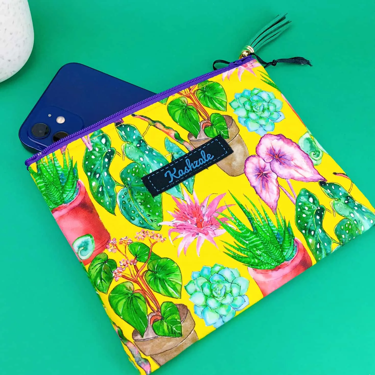 Plant Lady Yellow Small Clutch, Small makeup bag.