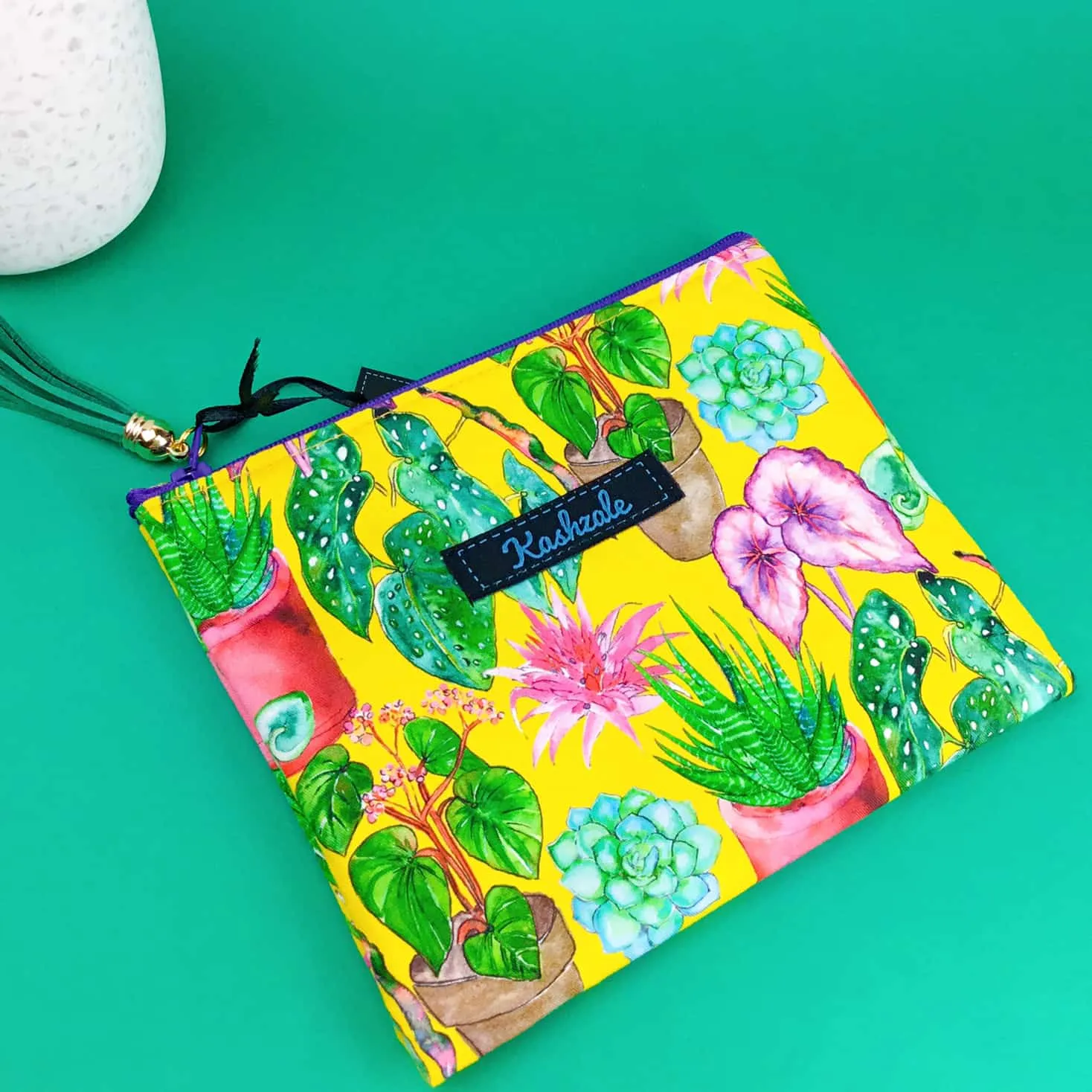 Plant Lady Yellow Small Clutch, Small makeup bag.