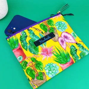 Plant Lady Yellow Small Clutch, Small makeup bag.