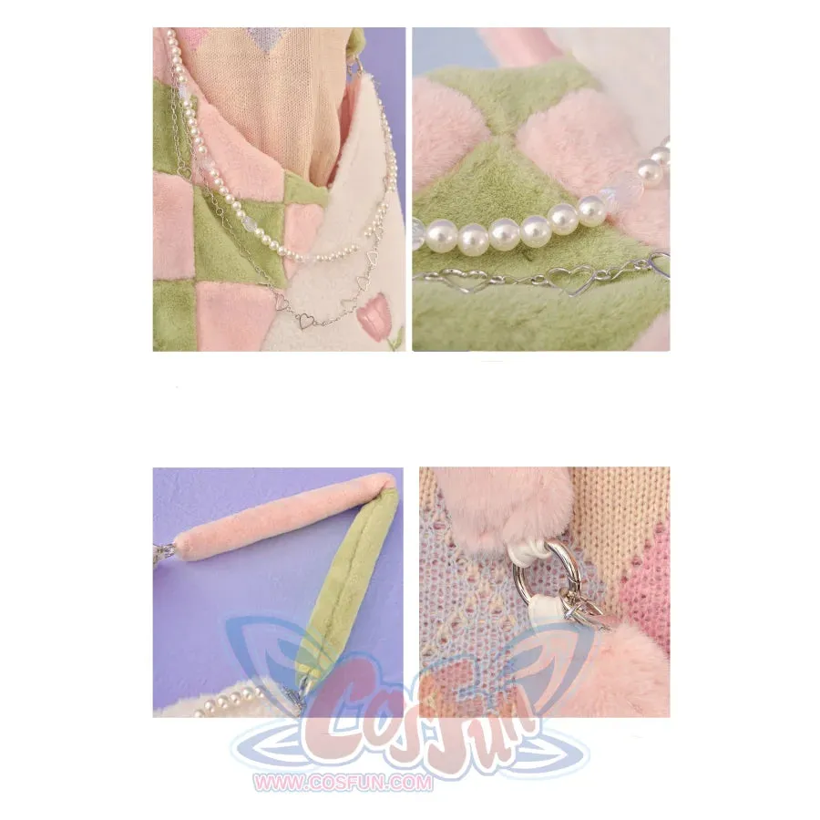 Plush Pink Spliced Large-capacity Bag S22417