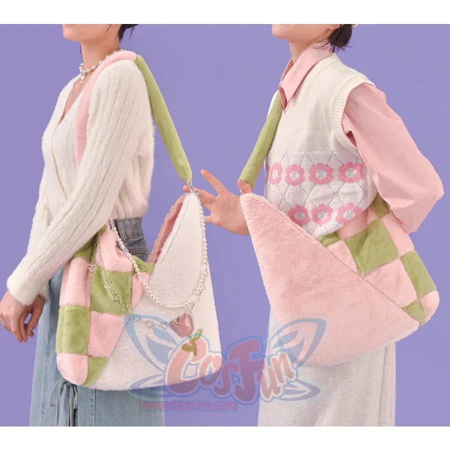 Plush Pink Spliced Large-capacity Bag S22417