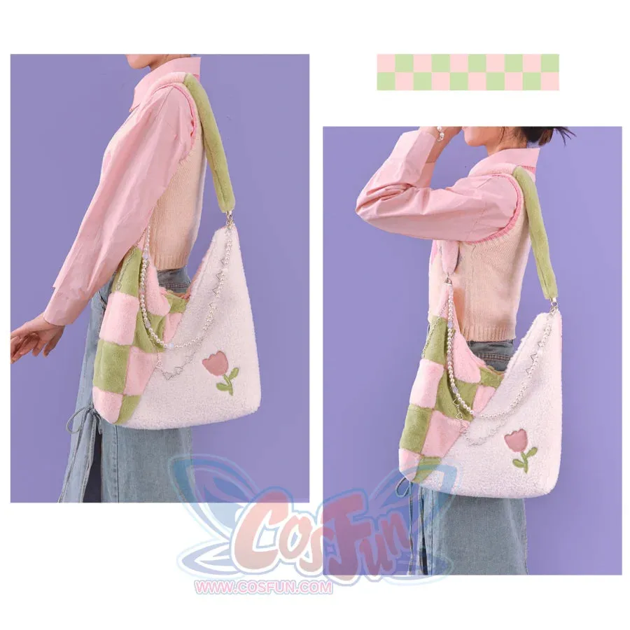 Plush Pink Spliced Large-capacity Bag S22417