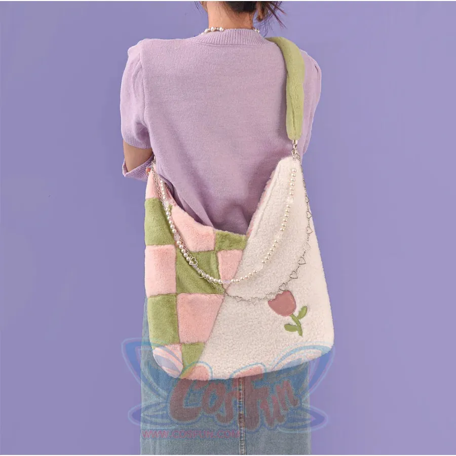 Plush Pink Spliced Large-capacity Bag S22417