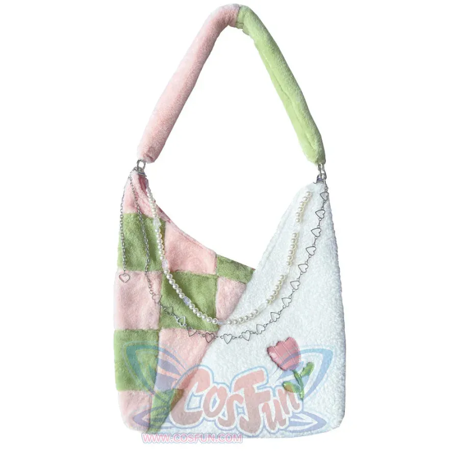 Plush Pink Spliced Large-capacity Bag S22417
