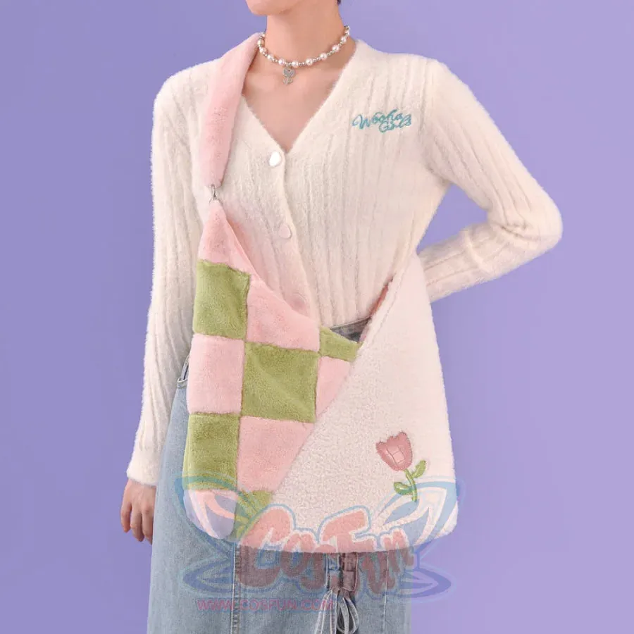 Plush Pink Spliced Large-capacity Bag S22417