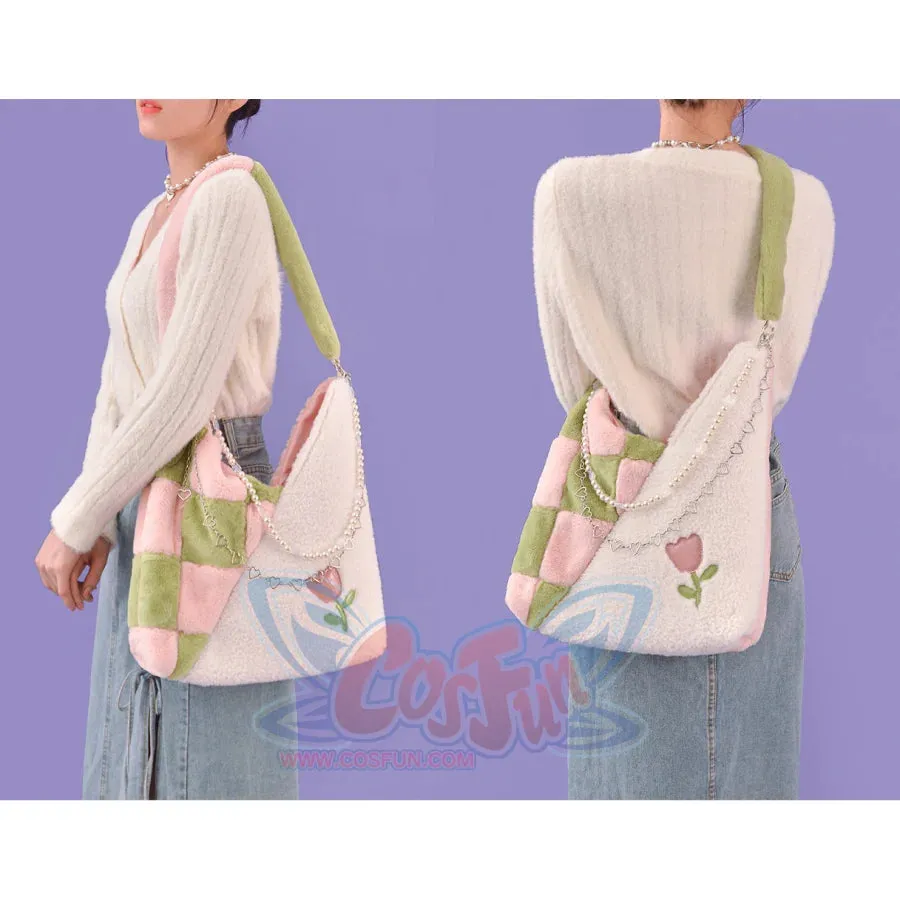 Plush Pink Spliced Large-capacity Bag S22417