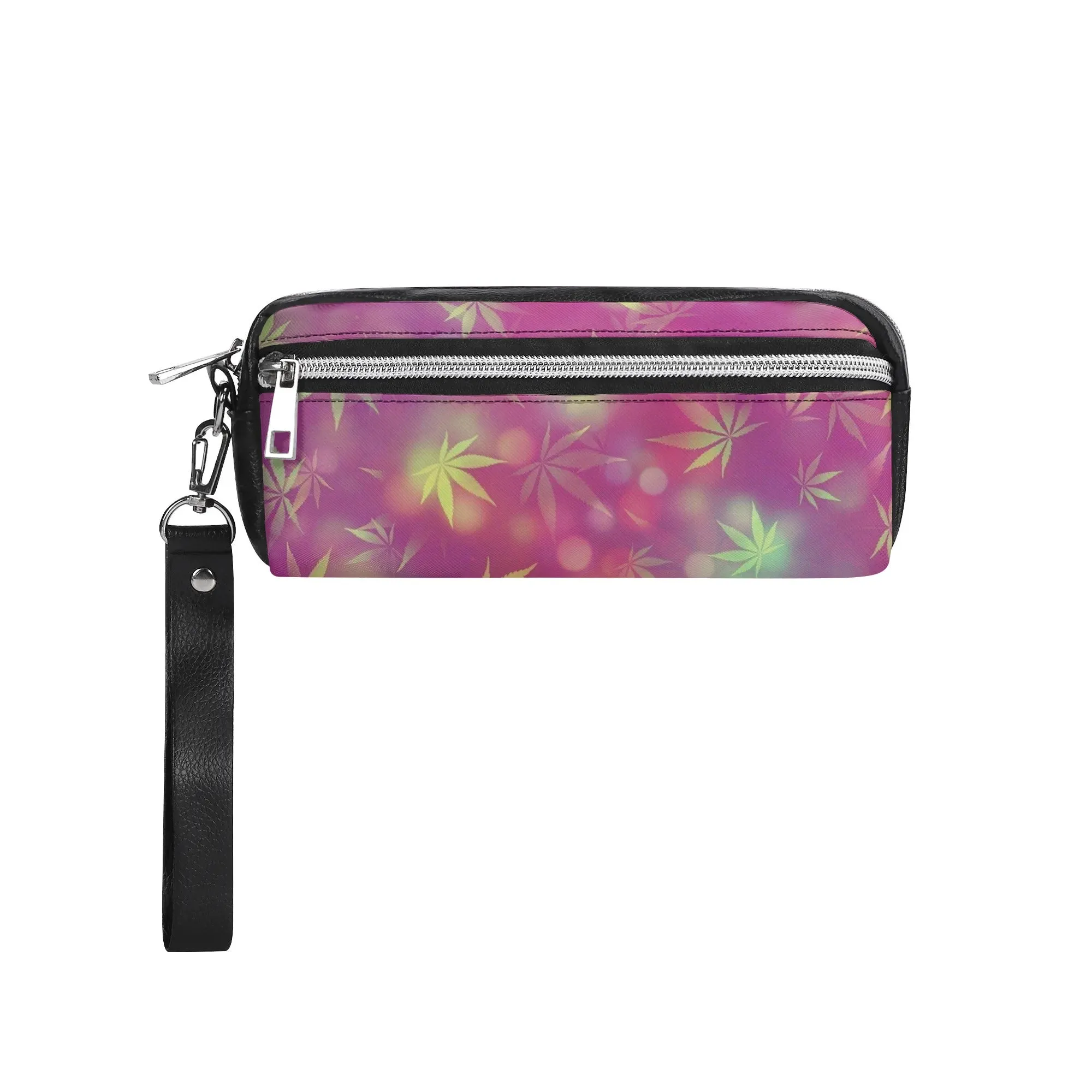 Potleaf Pattern PU Leather Zipper Clutch Bag