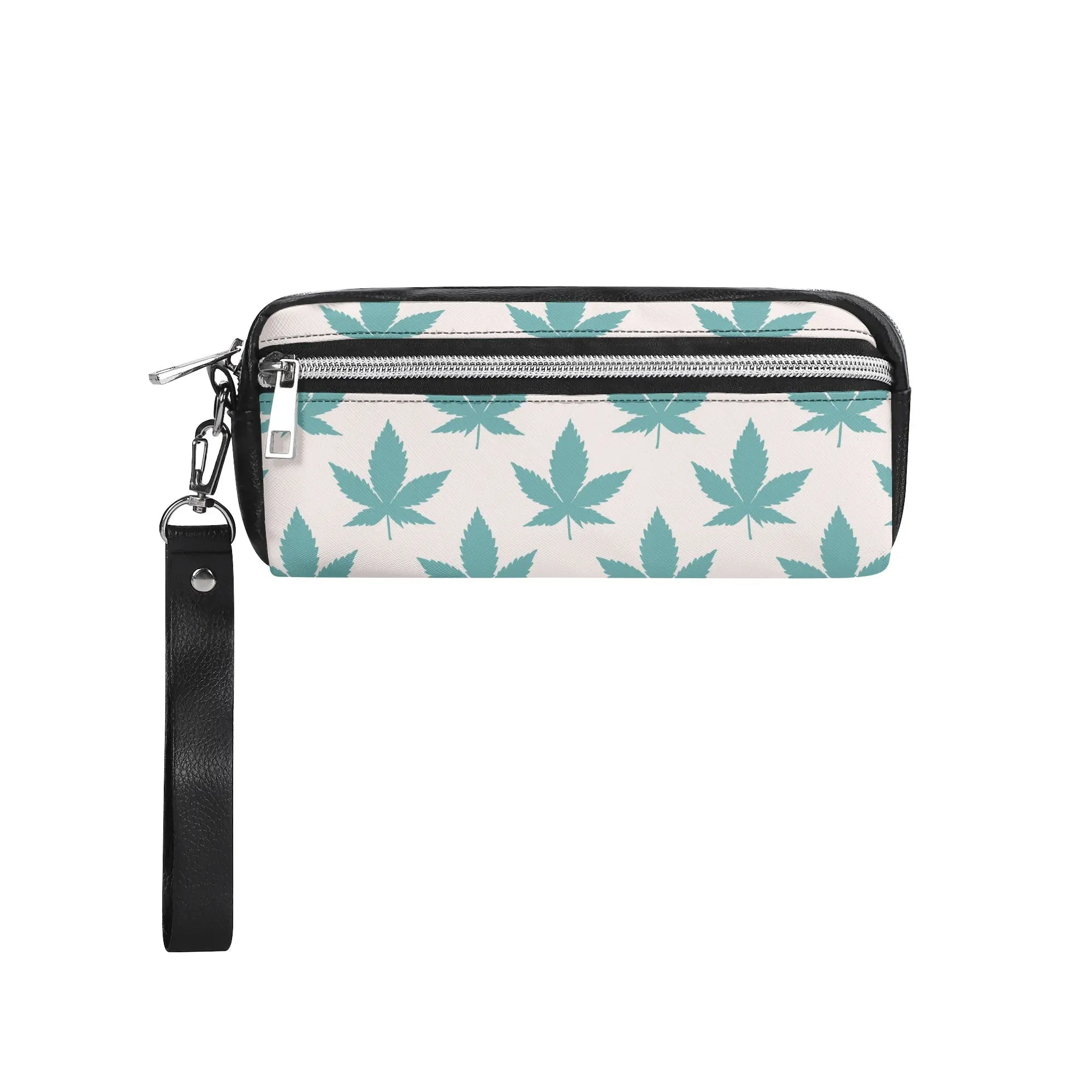 Potleaf Pattern PU Leather Zipper Clutch Bag