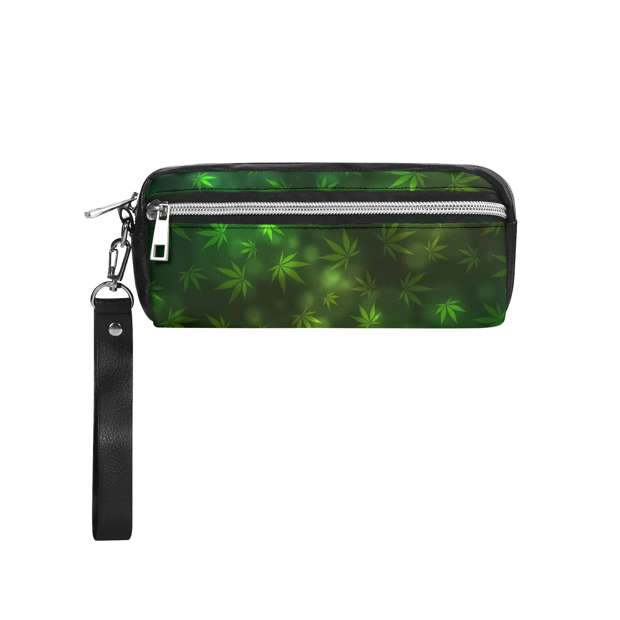 Potleaf Pattern PU Leather Zipper Clutch Bag