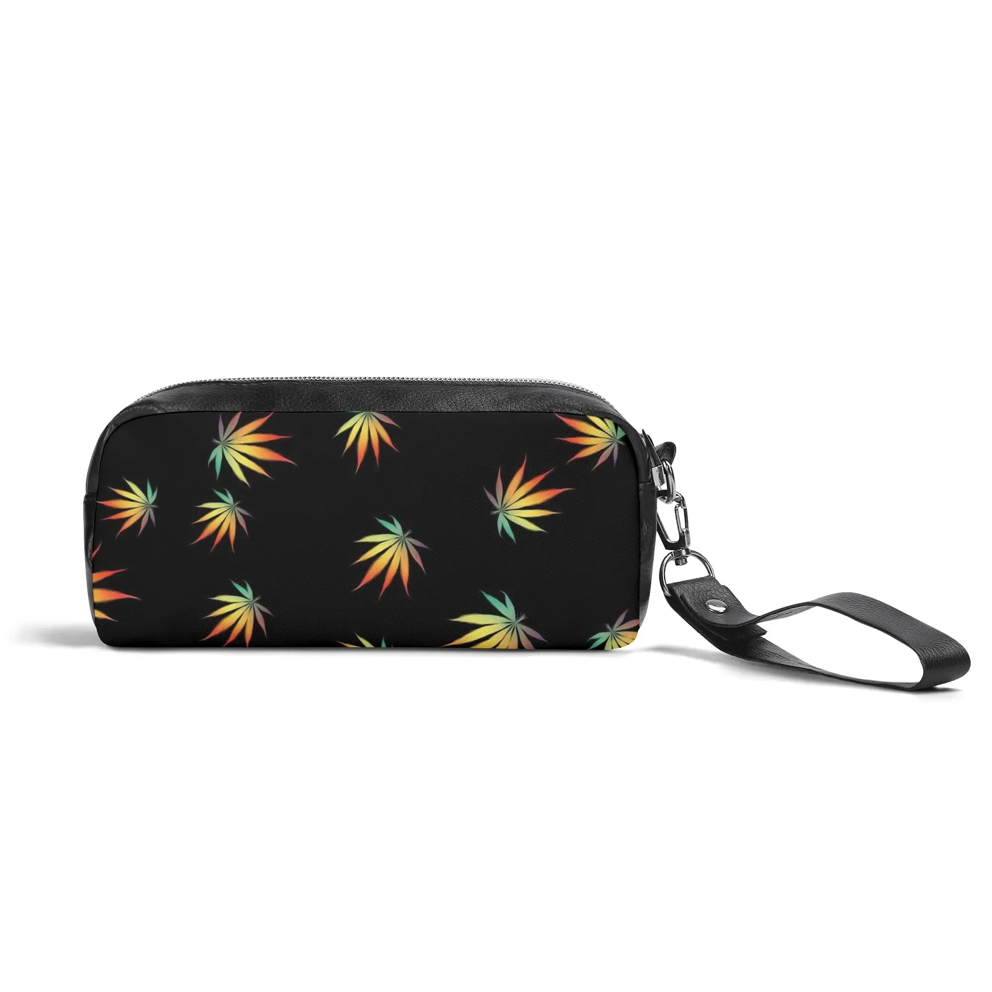 Potleaf Pattern PU Leather Zipper Clutch Bag
