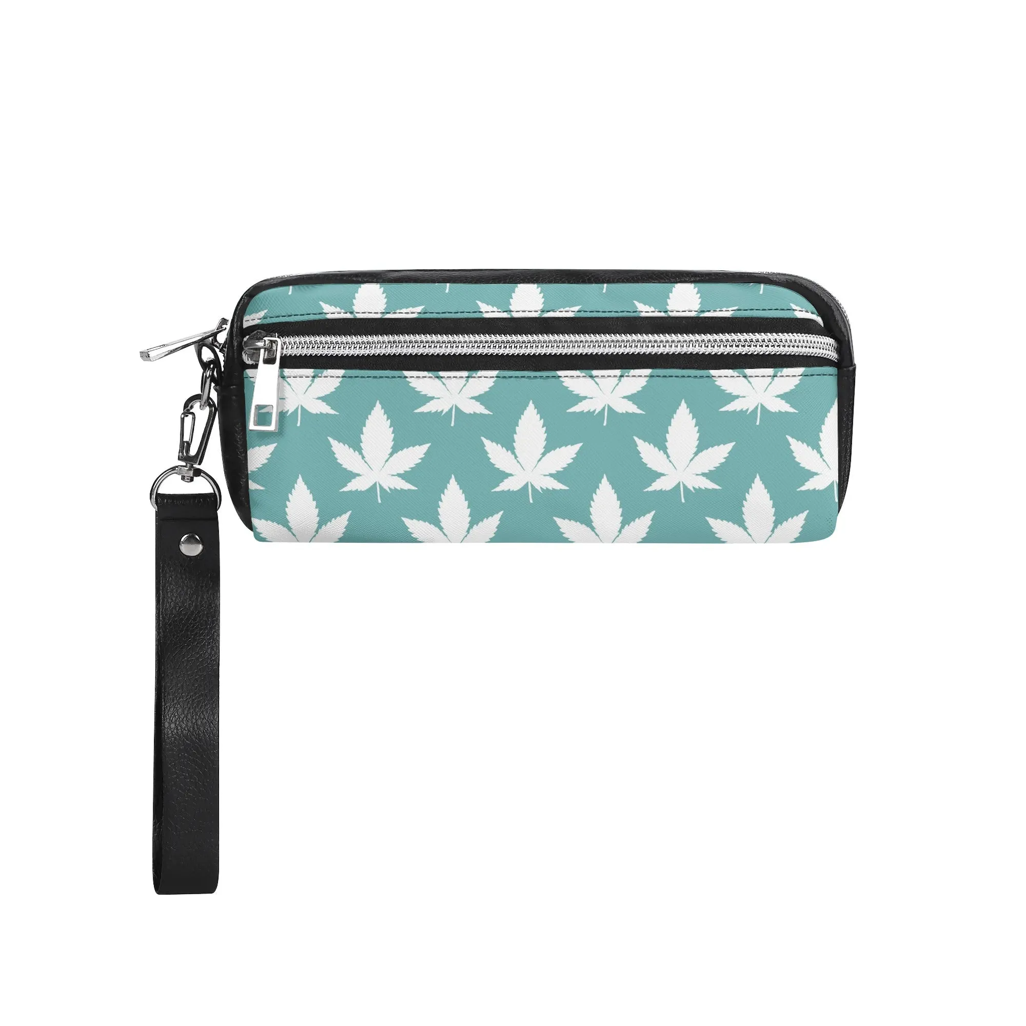 Potleaf Pattern PU Leather Zipper Clutch Bag