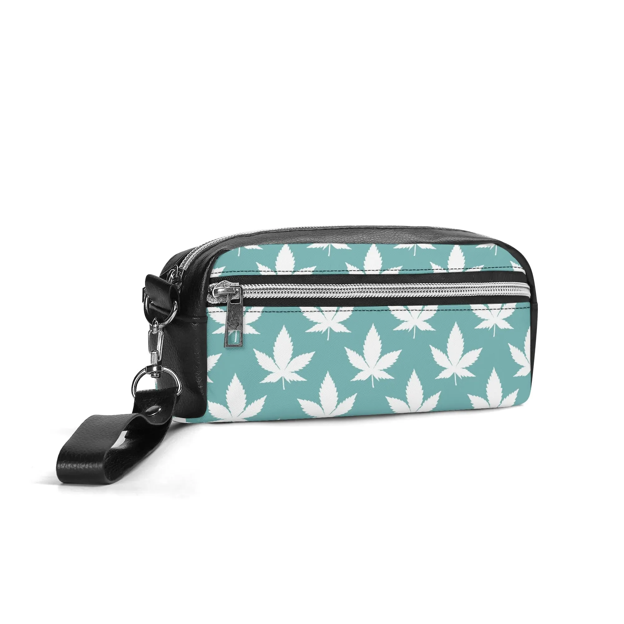 Potleaf Pattern PU Leather Zipper Clutch Bag