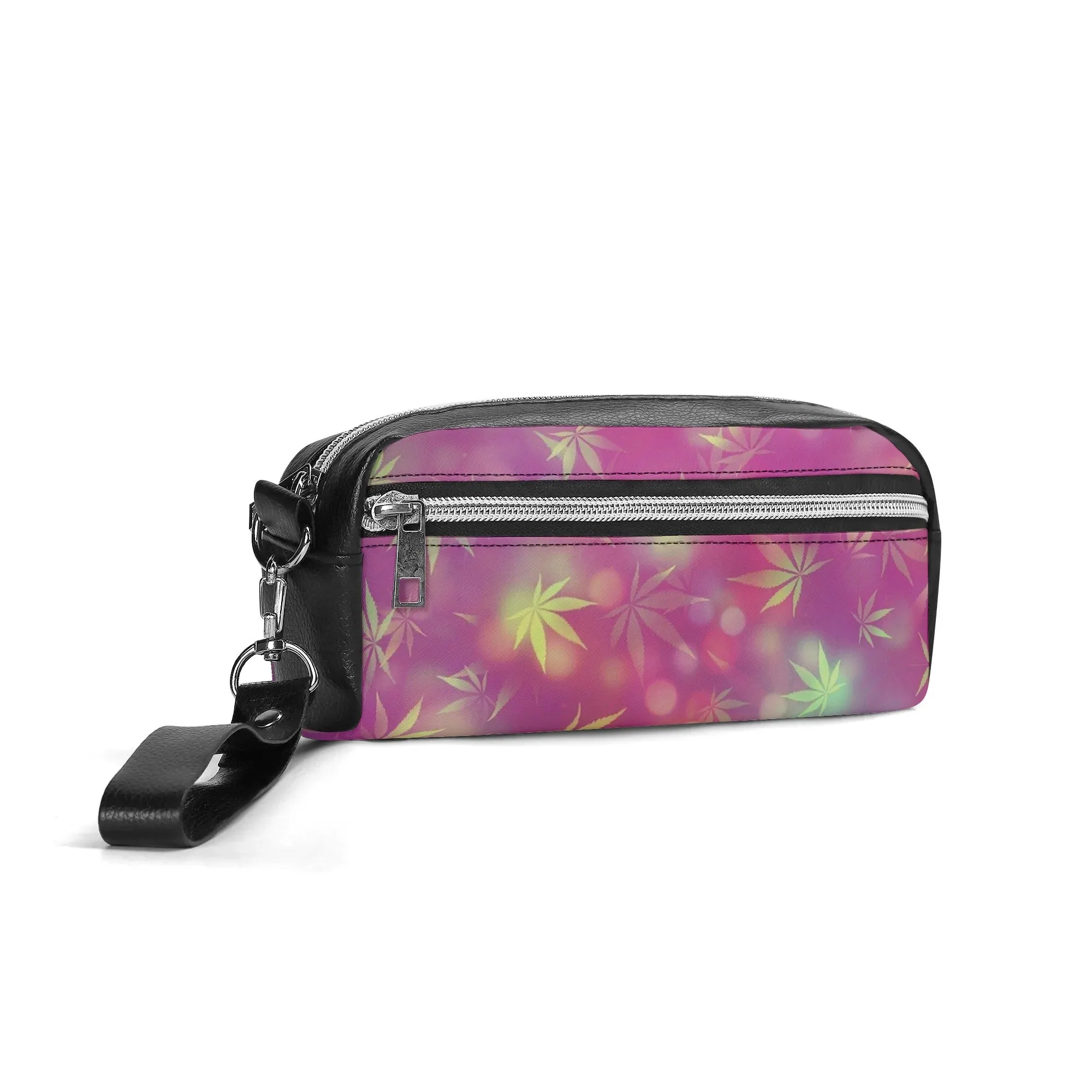 Potleaf Pattern PU Leather Zipper Clutch Bag