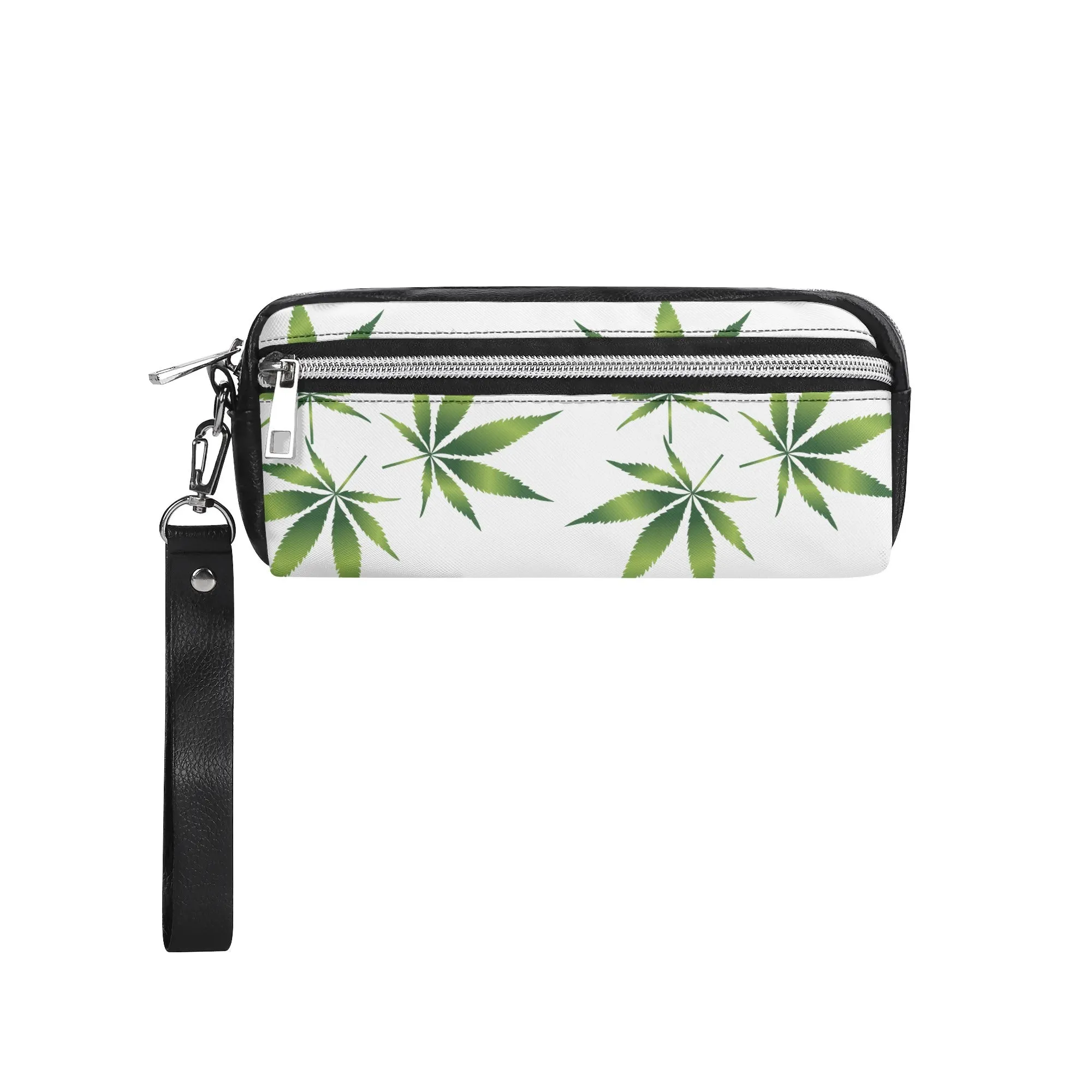 Potleaf Pattern PU Leather Zipper Clutch Bag