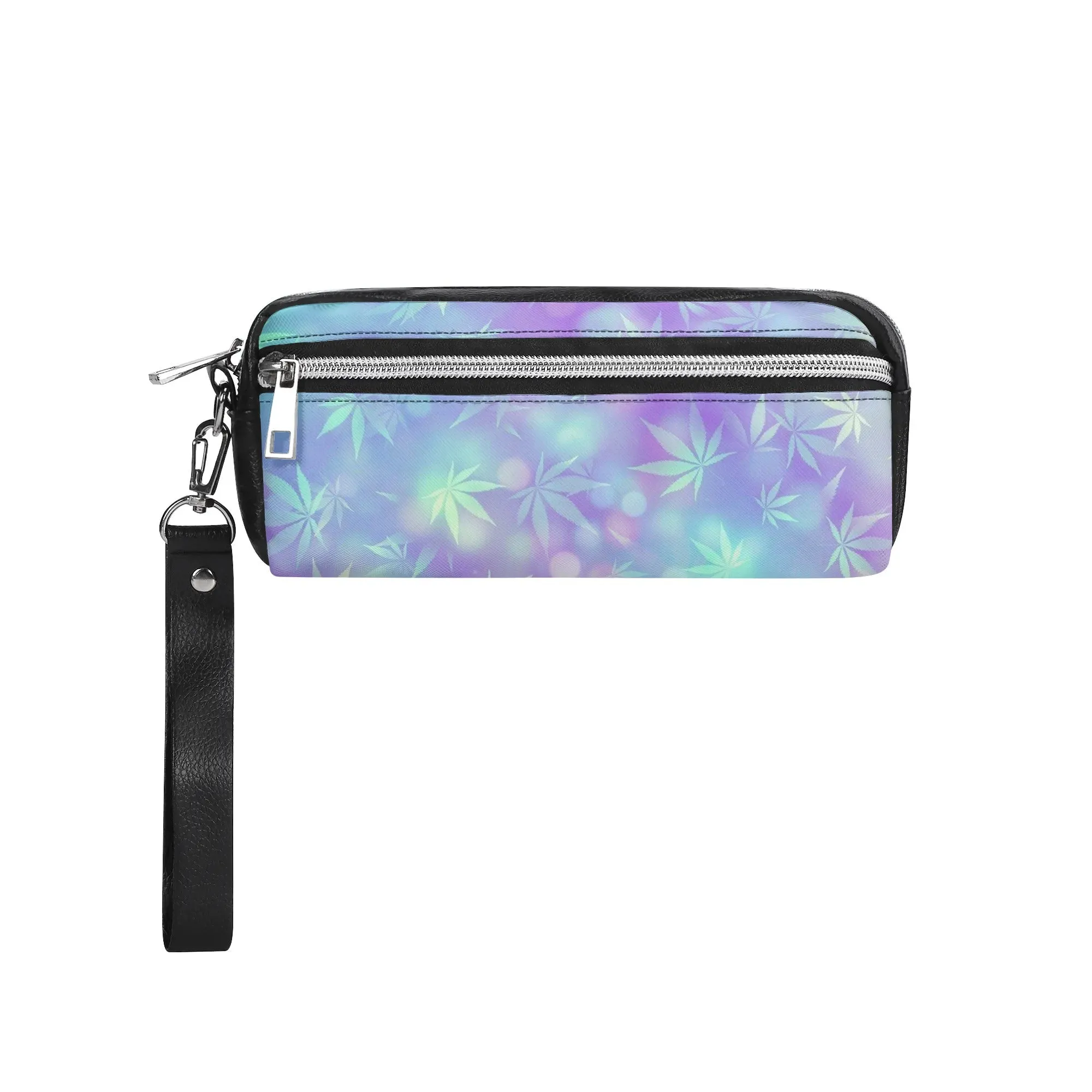 Potleaf Pattern PU Leather Zipper Clutch Bag