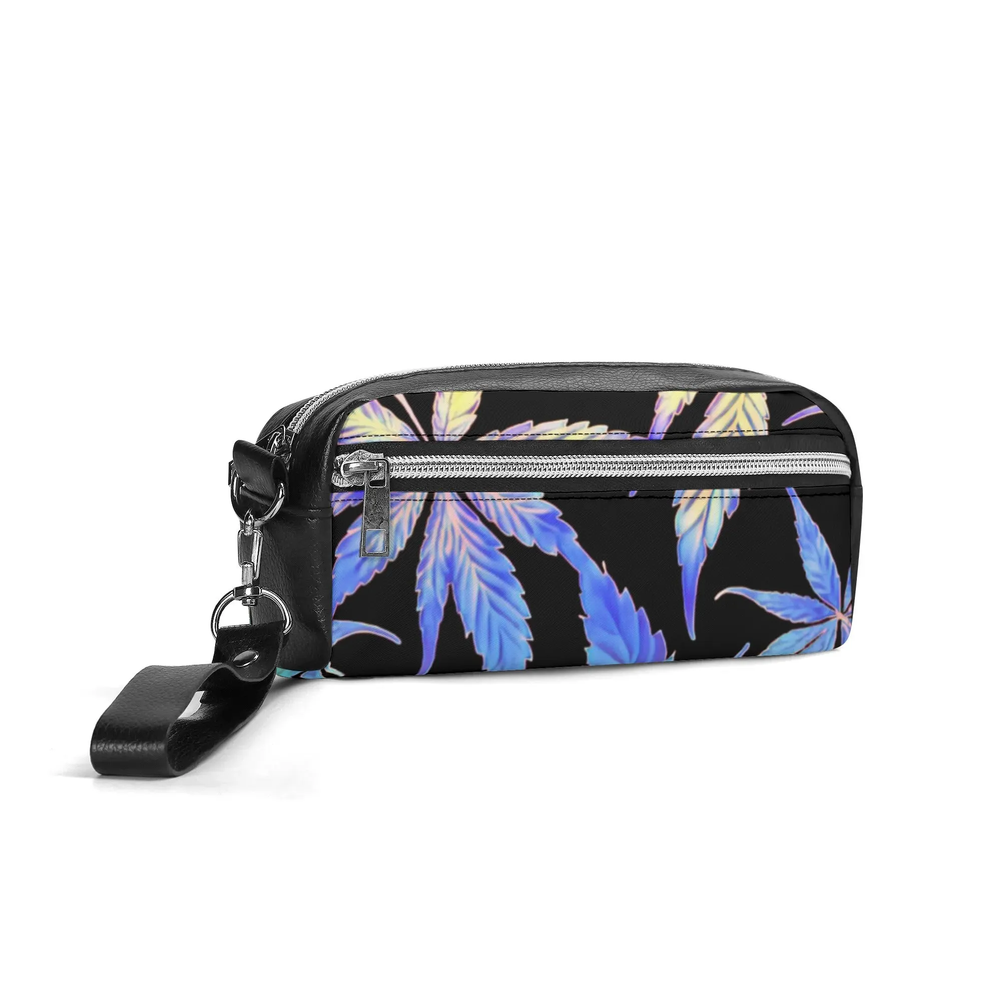 Potleaf Pattern PU Leather Zipper Clutch Bag