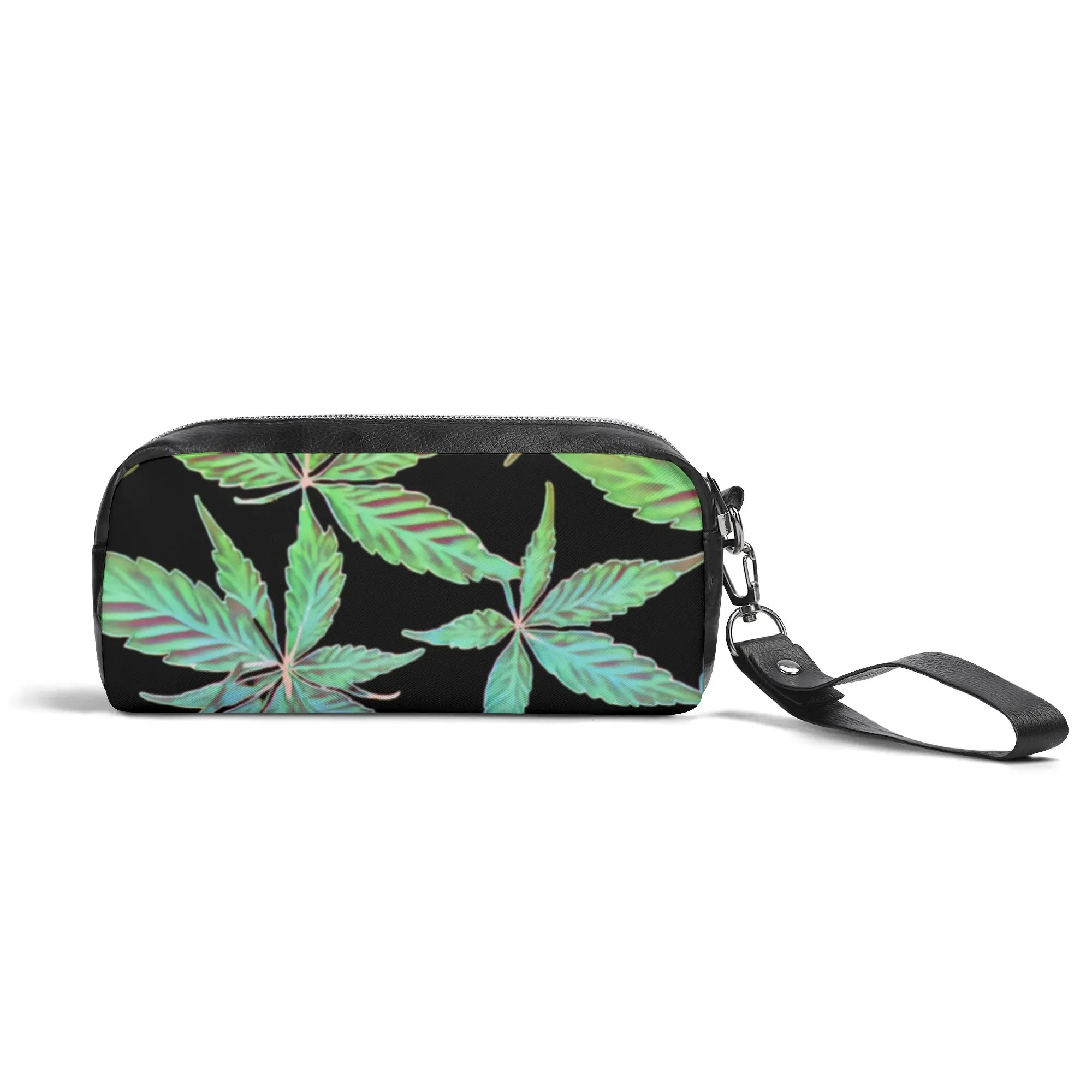 Potleaf Pattern PU Leather Zipper Clutch Bag