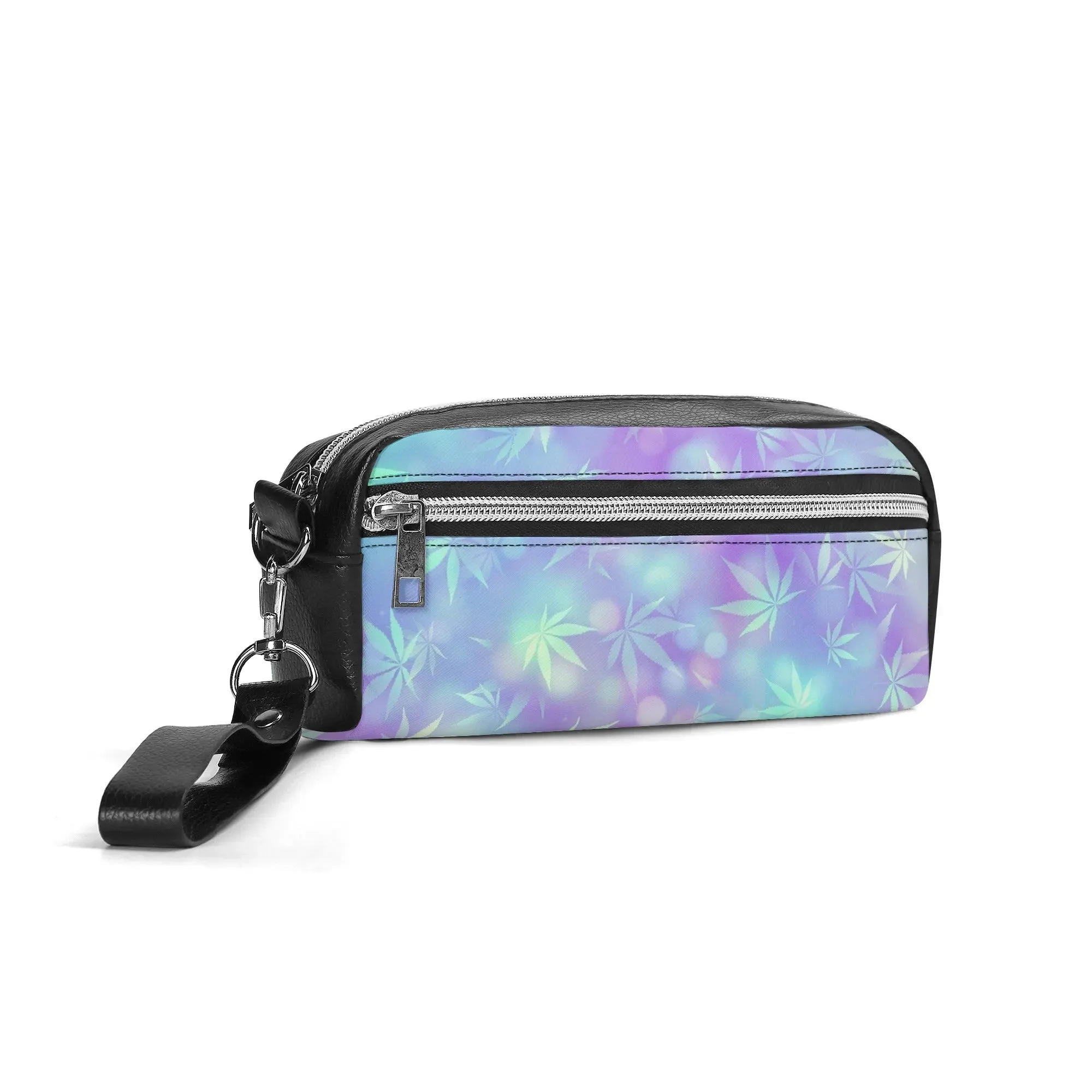 Potleaf Pattern PU Leather Zipper Clutch Bag
