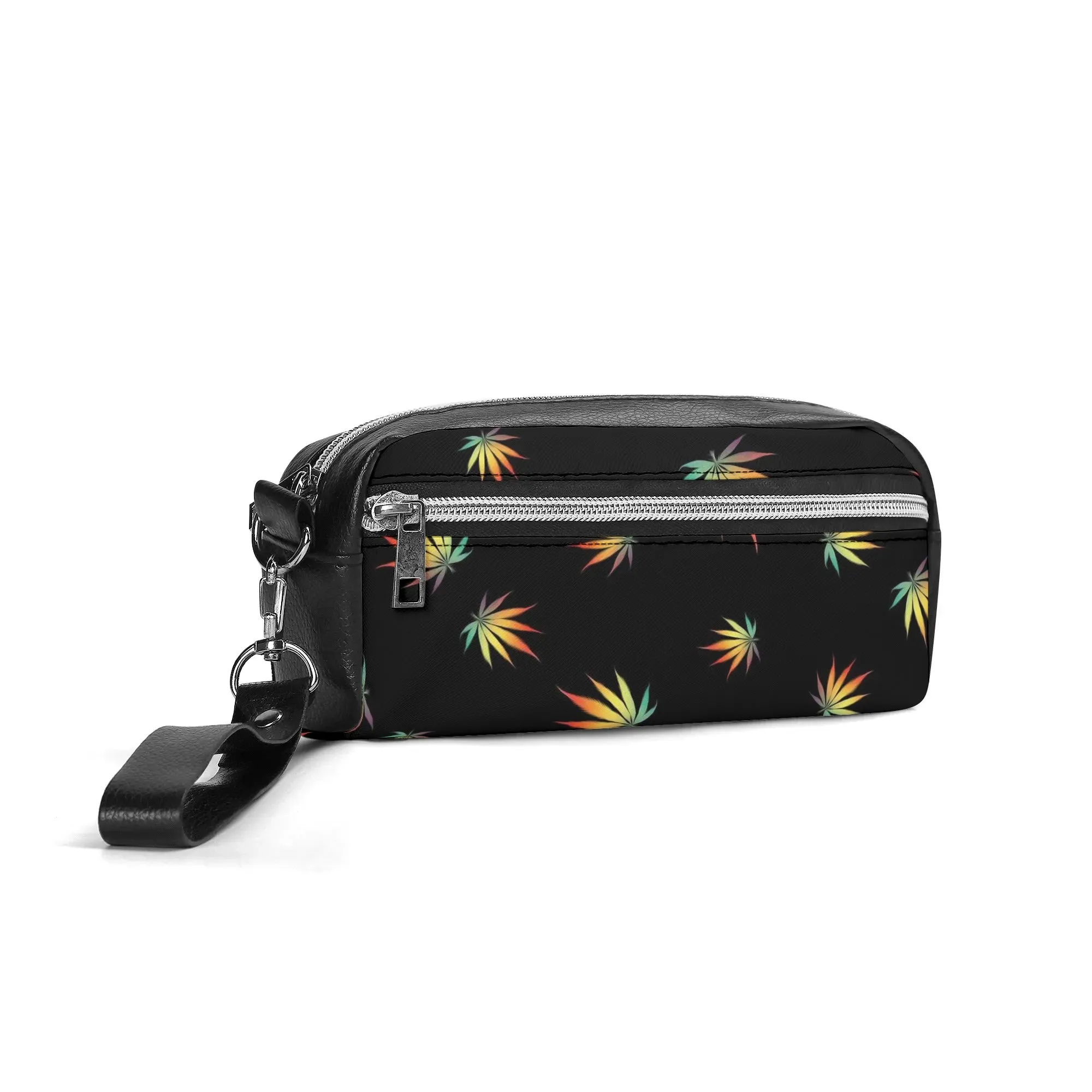 Potleaf Pattern PU Leather Zipper Clutch Bag
