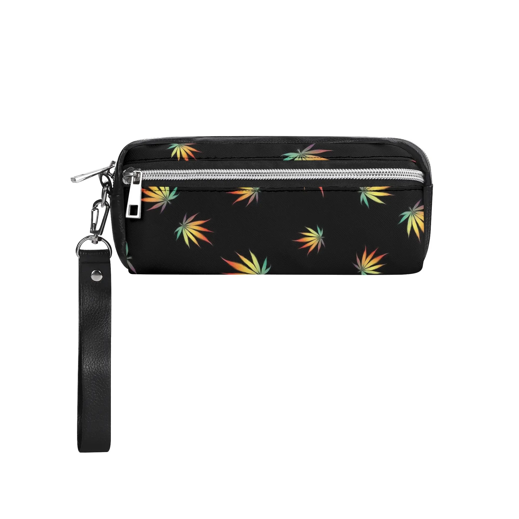 Potleaf Pattern PU Leather Zipper Clutch Bag