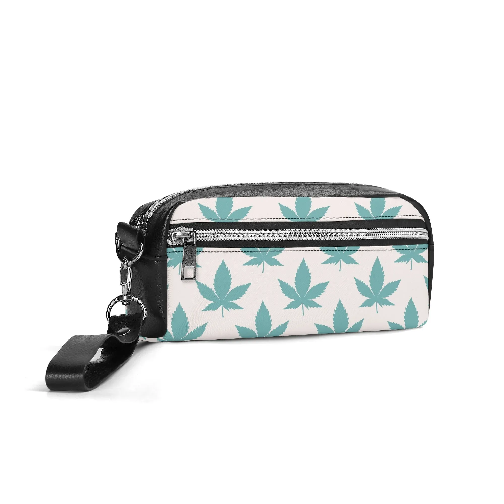 Potleaf Pattern PU Leather Zipper Clutch Bag