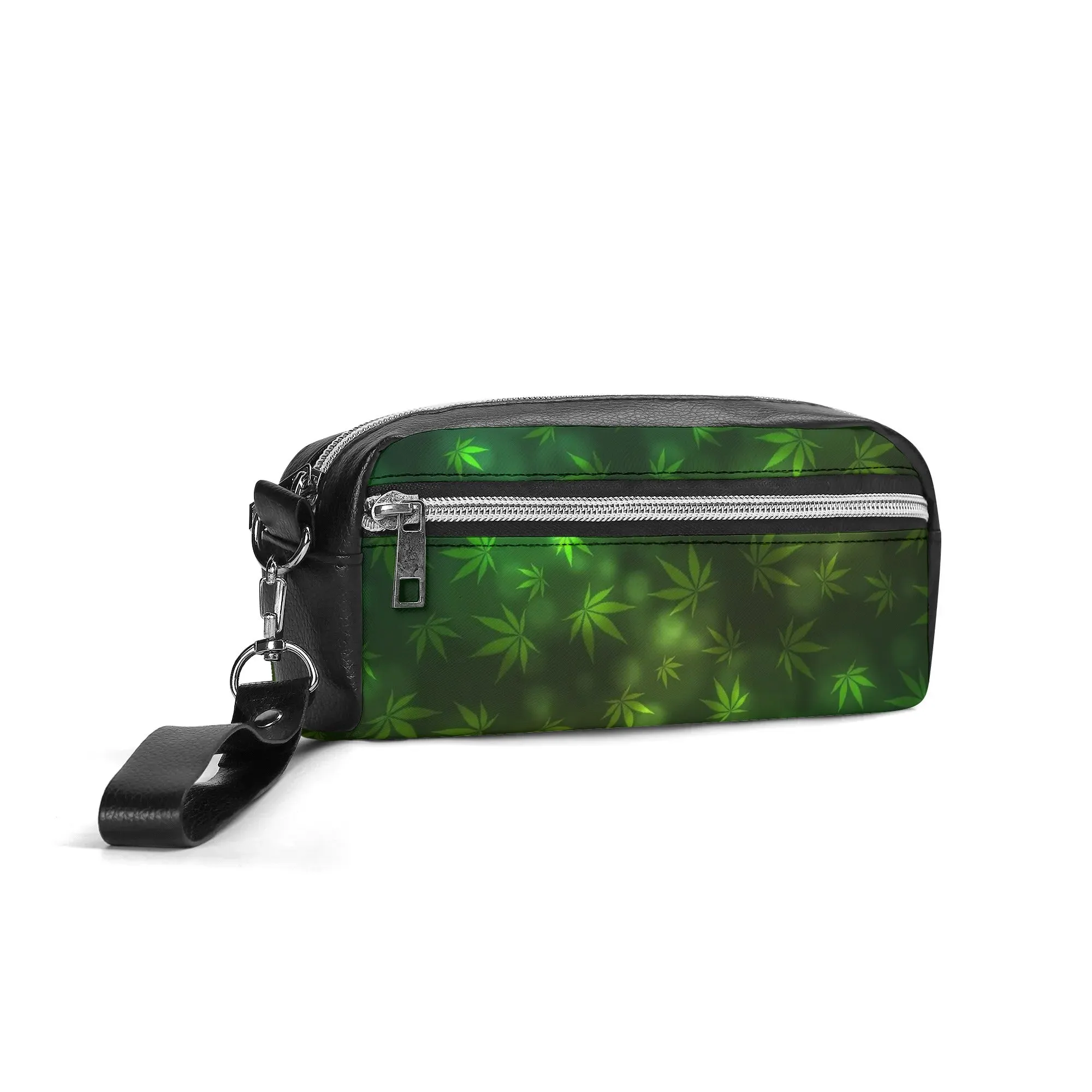 Potleaf Pattern PU Leather Zipper Clutch Bag