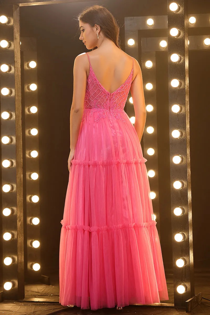 Pretty Straps Lace Appliques  Floor Length Prom Dress
