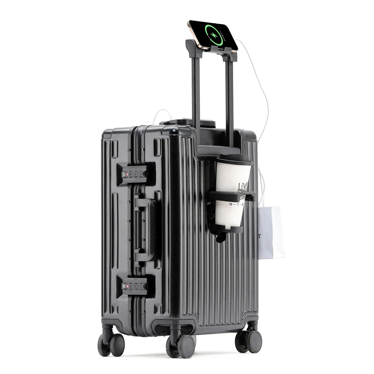 PRIME CHECKED SUITCASE BLACK | PORTABLE USB-C CHARGER