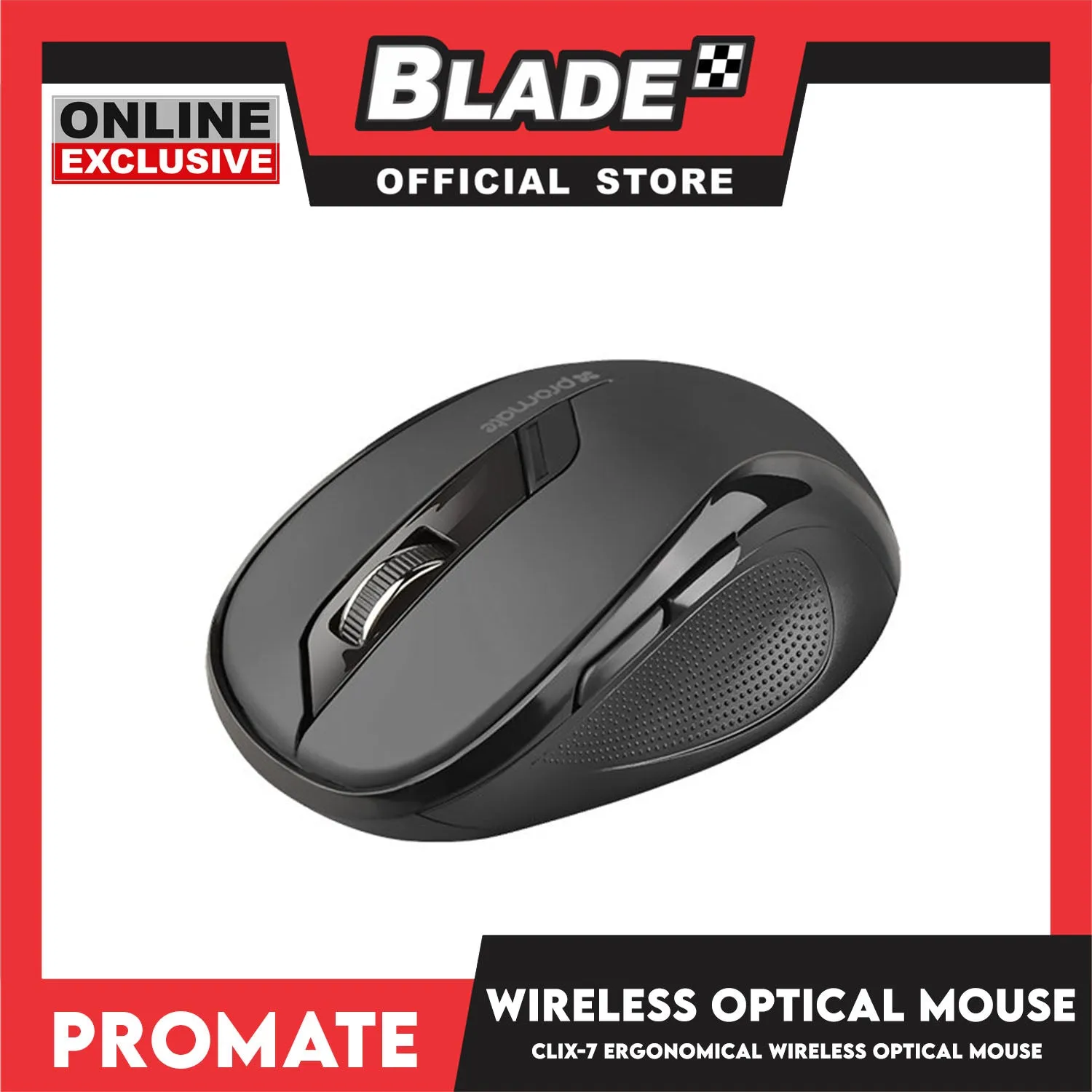 Promate Wireless Optical Mouse Ergonomic Clix-7 (Black)
