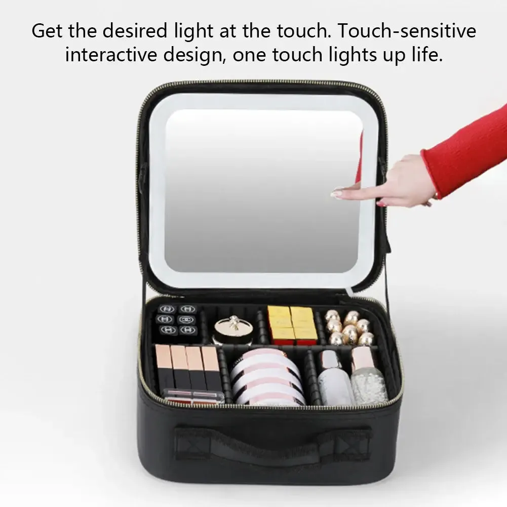 PU Leather LED Ligjted Cosmetic Case with Mirror