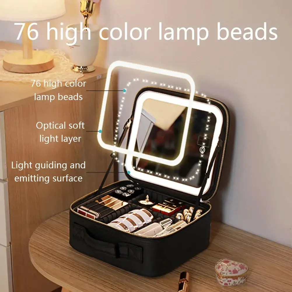 PU Leather LED Ligjted Cosmetic Case with Mirror