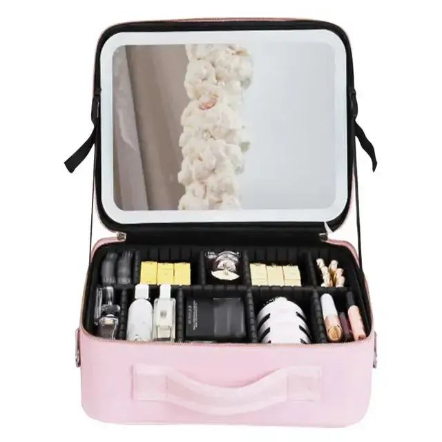 PU Leather LED Ligjted Cosmetic Case with Mirror