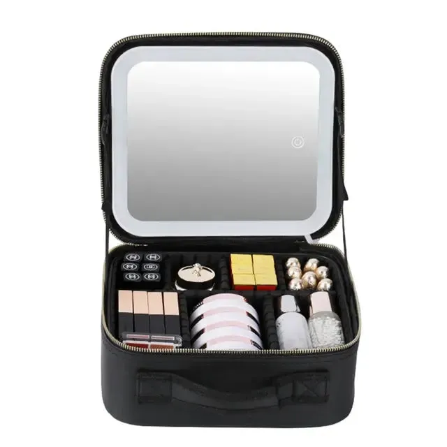 PU Leather LED Ligjted Cosmetic Case with Mirror
