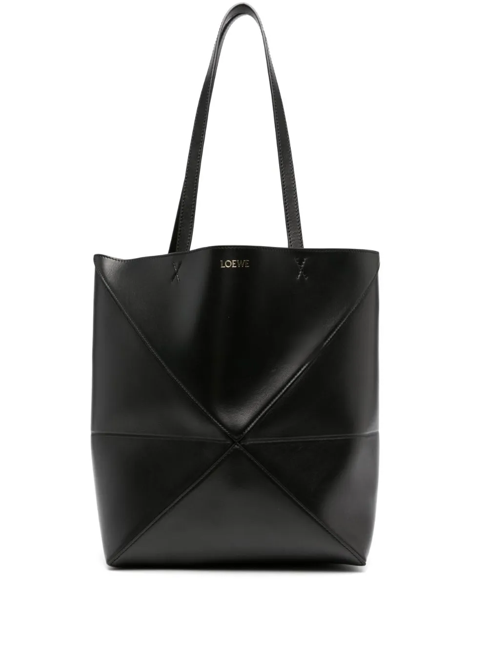 Puzzle fold medium leather tote