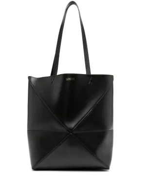Puzzle fold medium leather tote