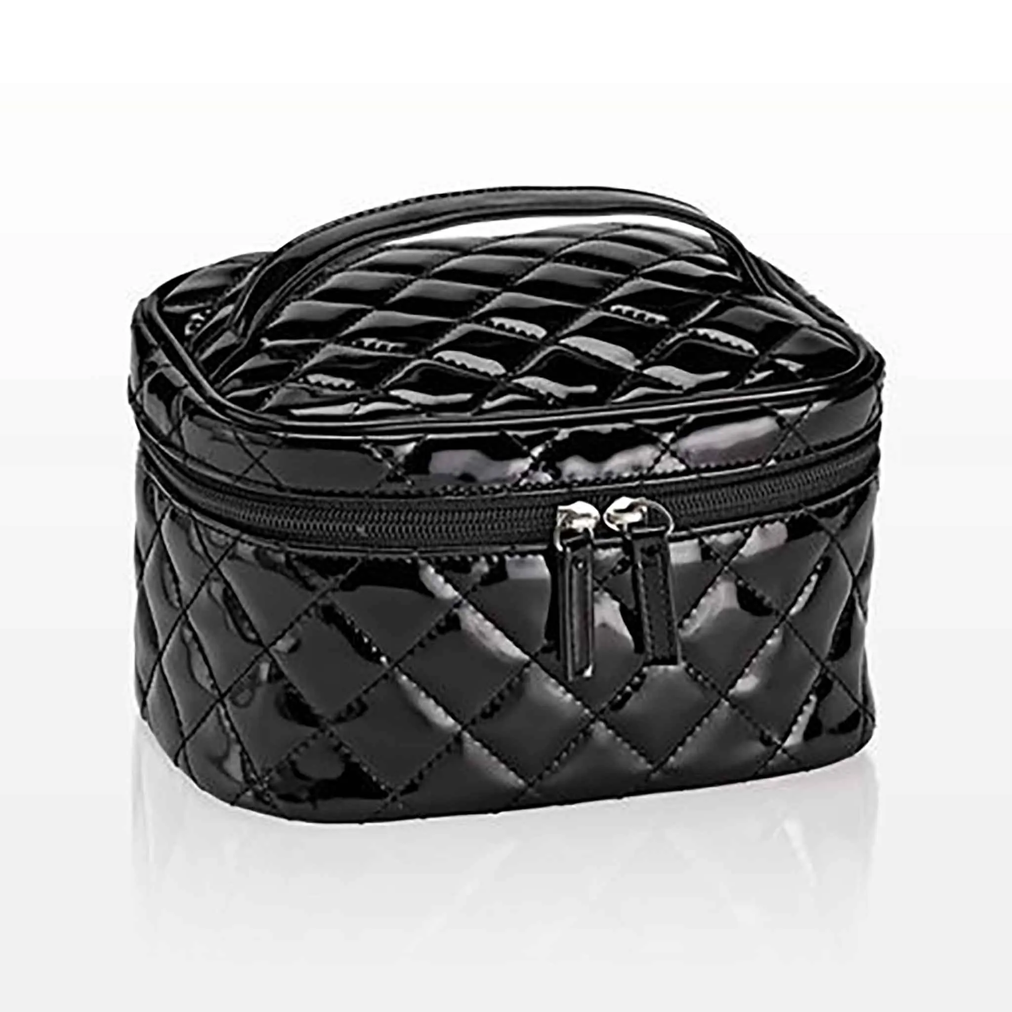 Quilted Medium Cosmetic Train Case, Black