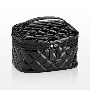 Quilted Medium Cosmetic Train Case, Black