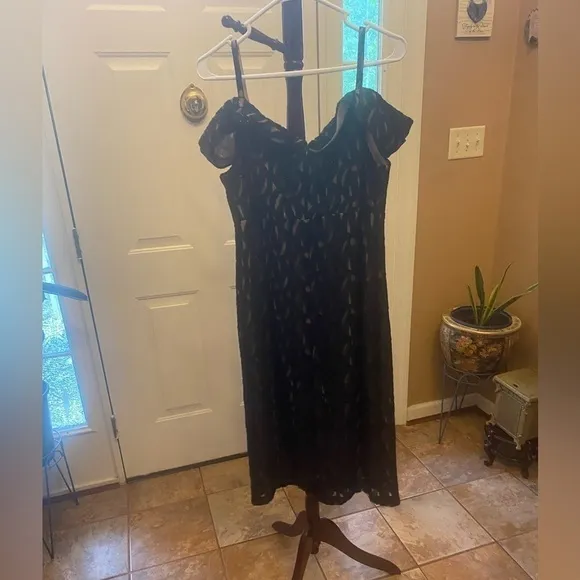 R &amp; M COLLECTIONS BLACK LACE MIDI COCKTAIL DRESS SIZE 14