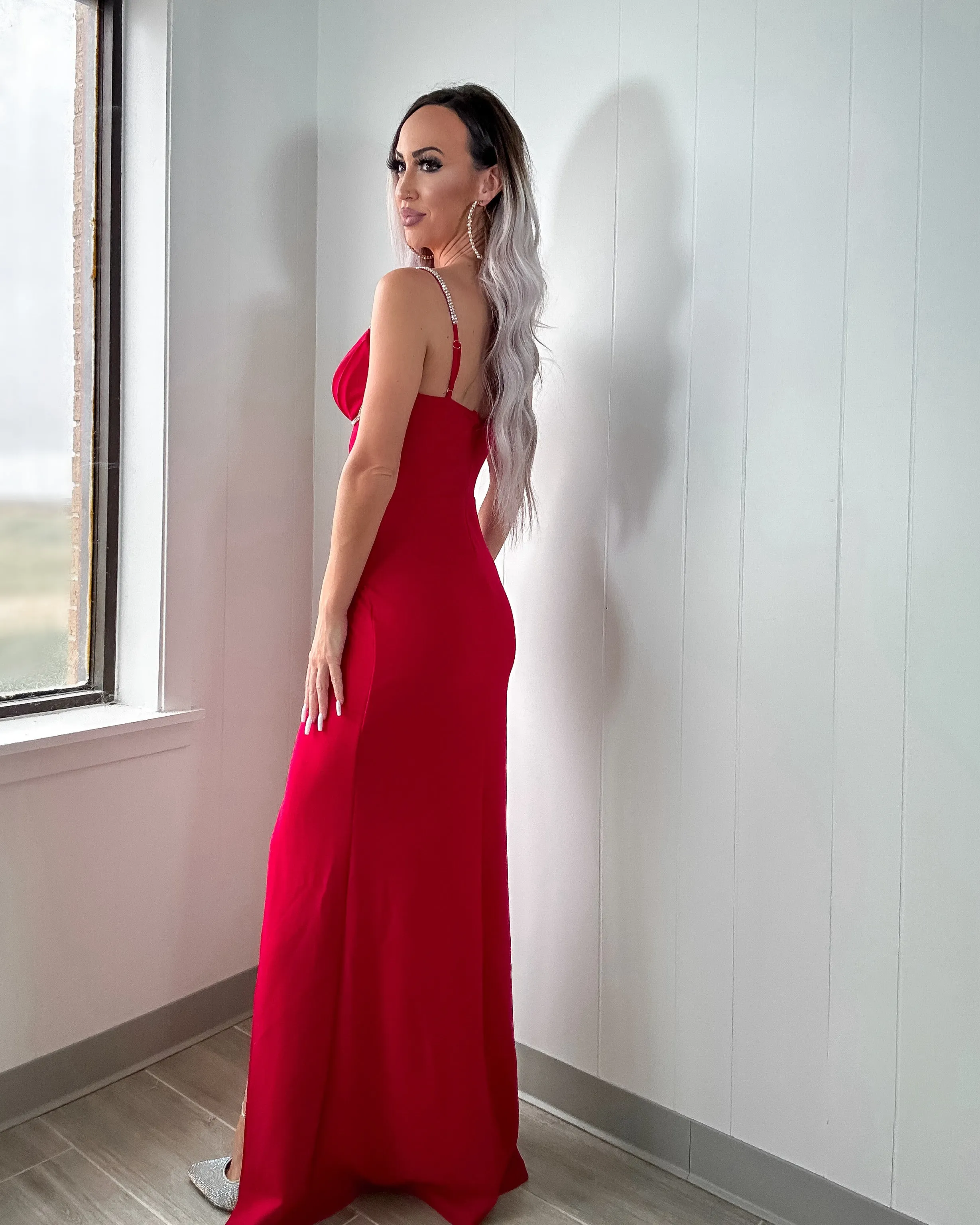 Radiant Rogue Slit Maxi Dress - Red