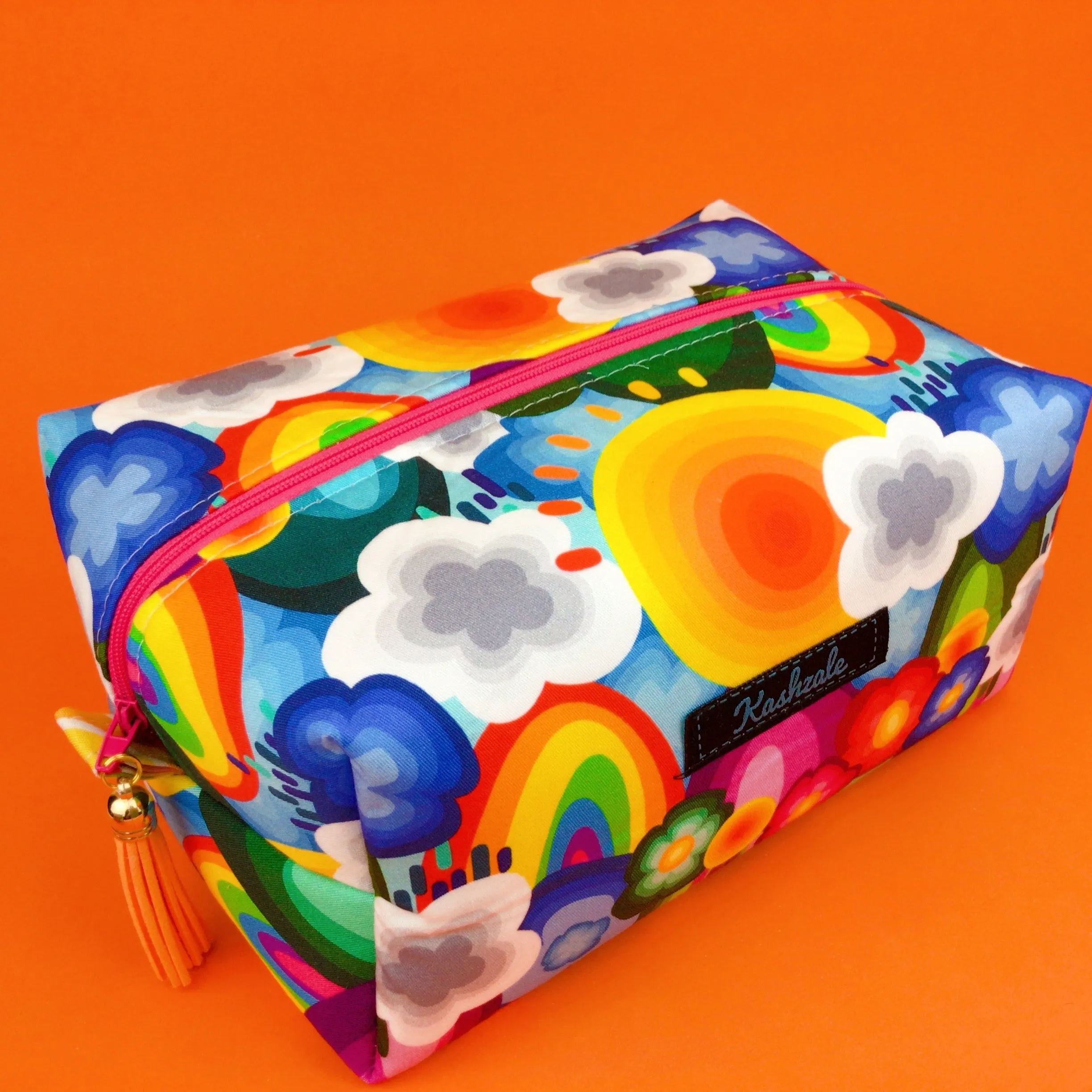 Rainbow Land Large Box Cosmetic Bag. Kasey Rainbow Design.