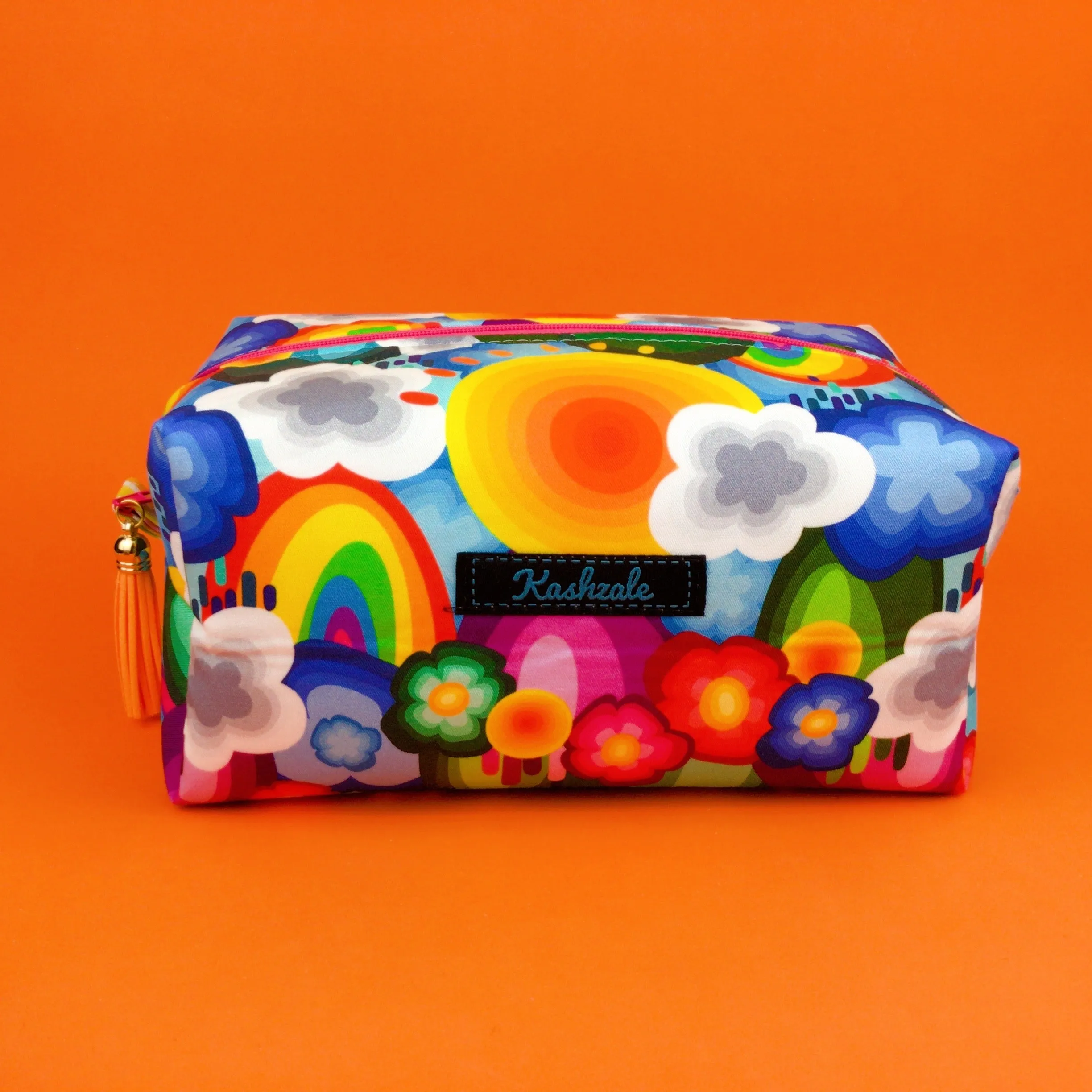 Rainbow Land Large Box Cosmetic Bag. Kasey Rainbow Design.