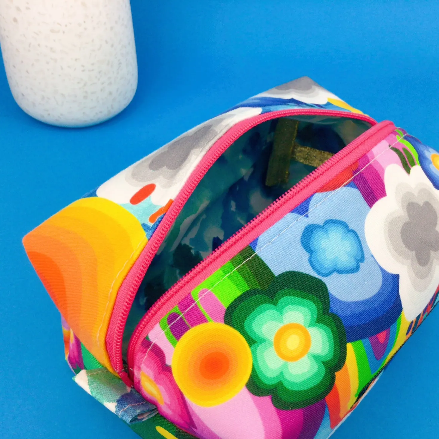Rainbow Land Medium Box Makeup Bag. Kasey Rainbow Design.