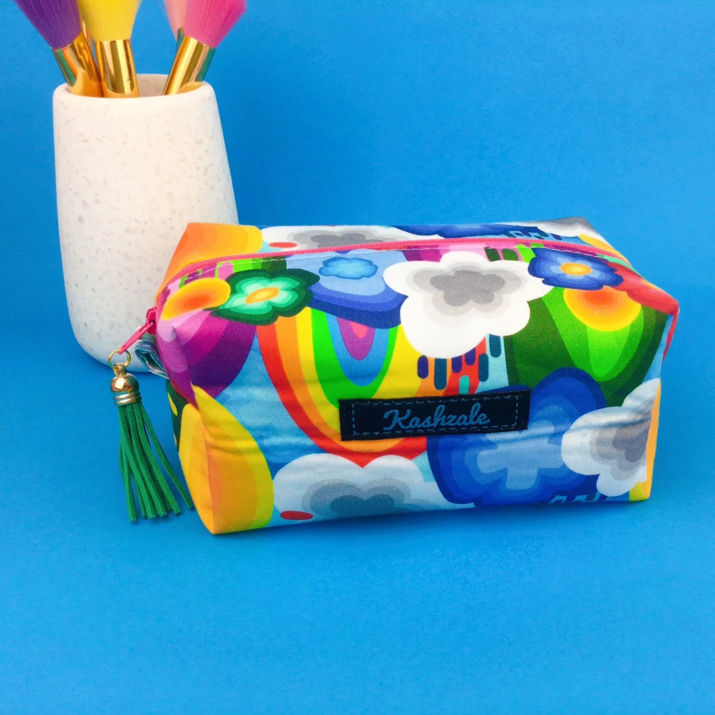 Rainbow Land Medium Box Makeup Bag. Kasey Rainbow Design.